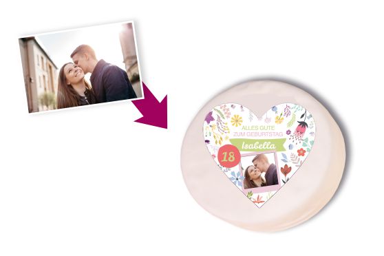 Auswahl Herz mit Designvorlagen auf Torte