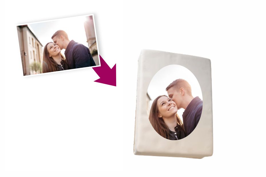 Auswahl essbares Bild oval Hochformat mit oder ohne Text