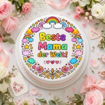 Beste Mama der Welt Tortenbild Essbar Buntes Regenbogen Design für Muttertag