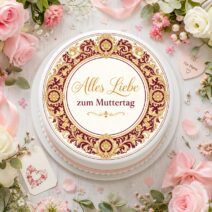 Alles Liebe zum Muttertag Tortenbild Essbar Premium Gold Rot Ornament Design