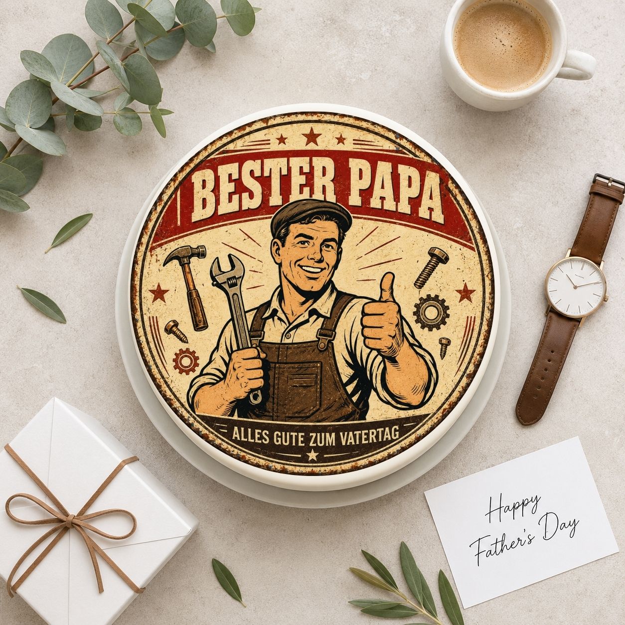 Vatertag rund Bester Papa Retro Handwerker